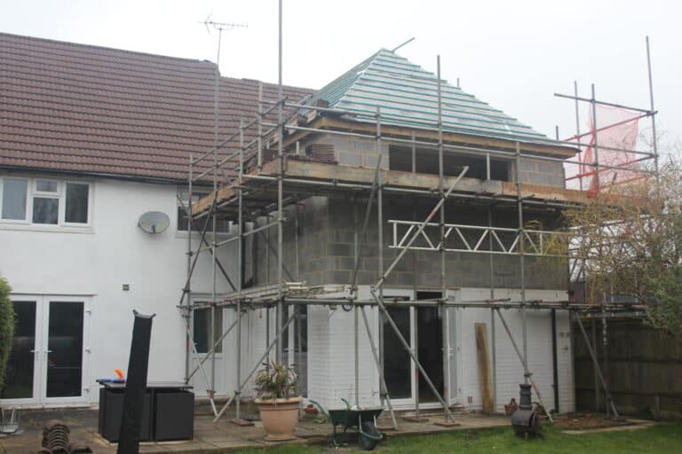 house extension farnham update - house with scaffolding up